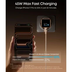 Anker Nano Charger 45 W USB-C-laddare med smart display Orange