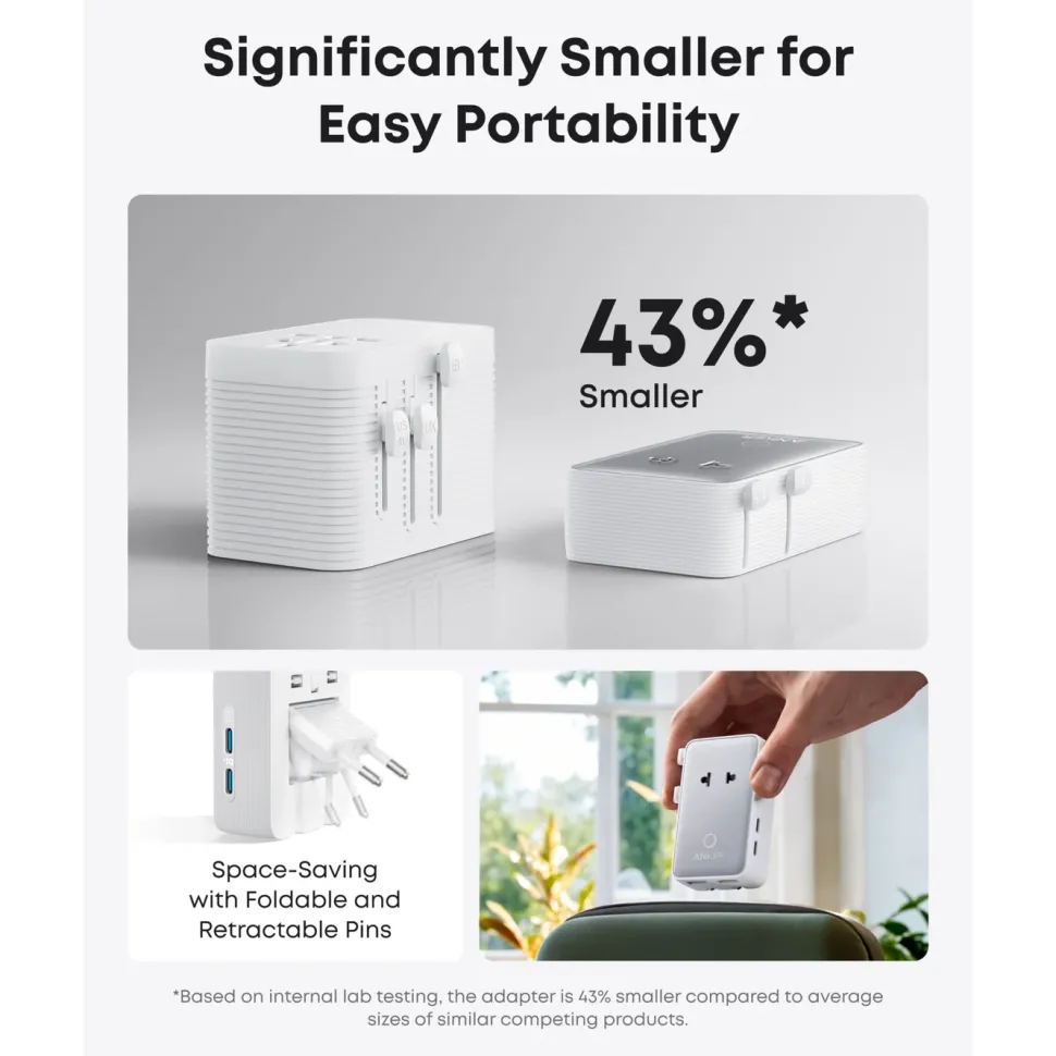Anker Nano Travel Adapter 5-i-1 reseadapter (20 W) Vit