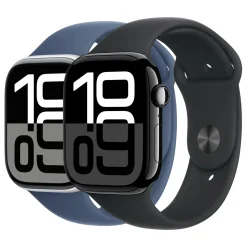 Apple Watch Series 10 GPS 46 mm Silver Case med Denim Sport band S/M