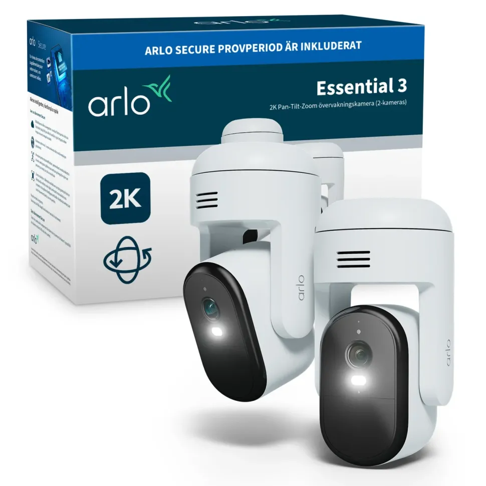 Arlo Essential 3 2K PTZ – Trådlös övervakningskamera 2-pack