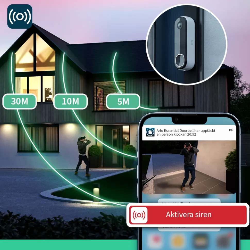 Arlo Essential 2K trådlös videodörrklocka med Chime 2