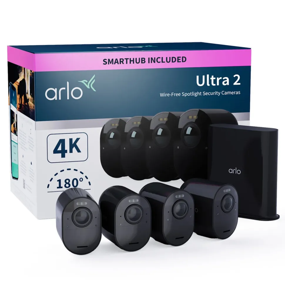 Arlo Ultra 2 Spotlight – Trådlös övervakningskamera 4-pack Svart