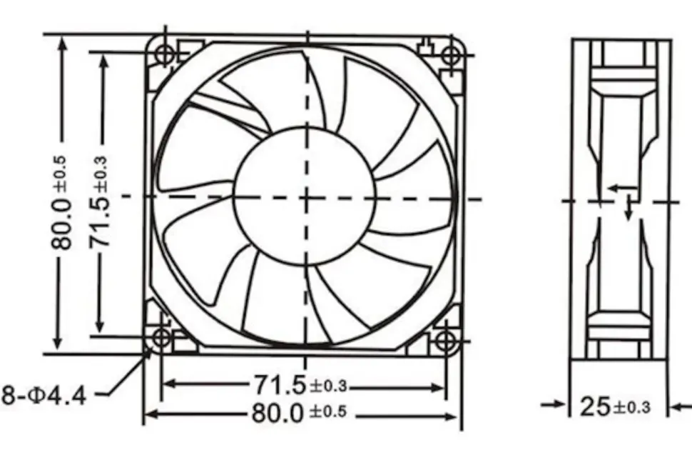 Axialfläkt 12 V 80x80x25 mm