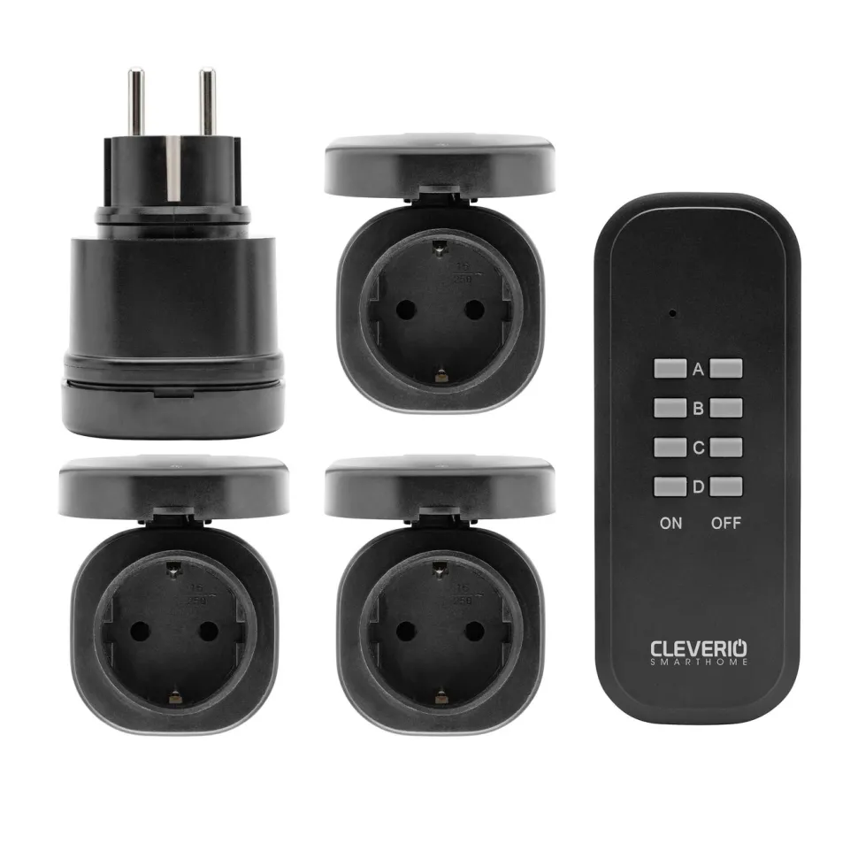 Cleverio Mini-fjärrströmbrytare för utomhusbruk 3000 W 4-pack