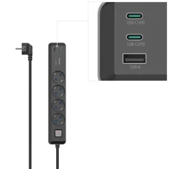 Hama Grenuttag med USB-C/A 65 W PD 4 uttag