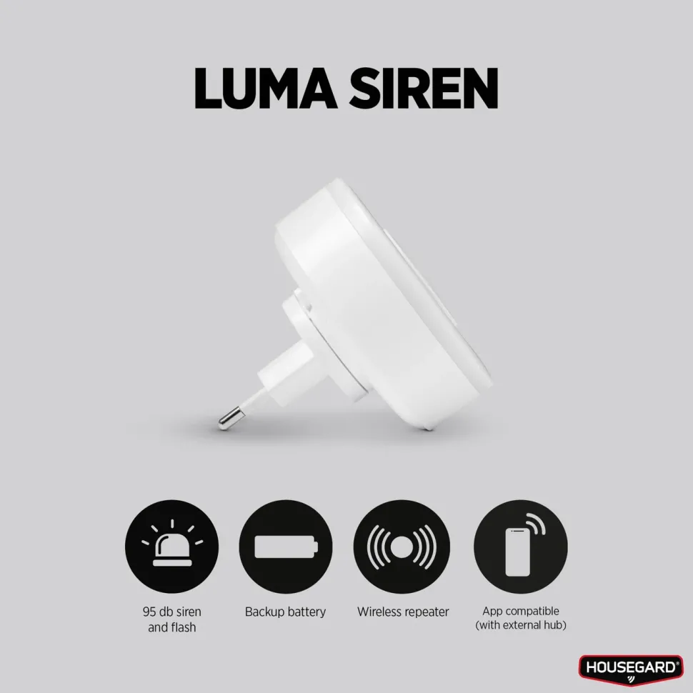 Housegard Luma trådlös siren med repeaterfunktion