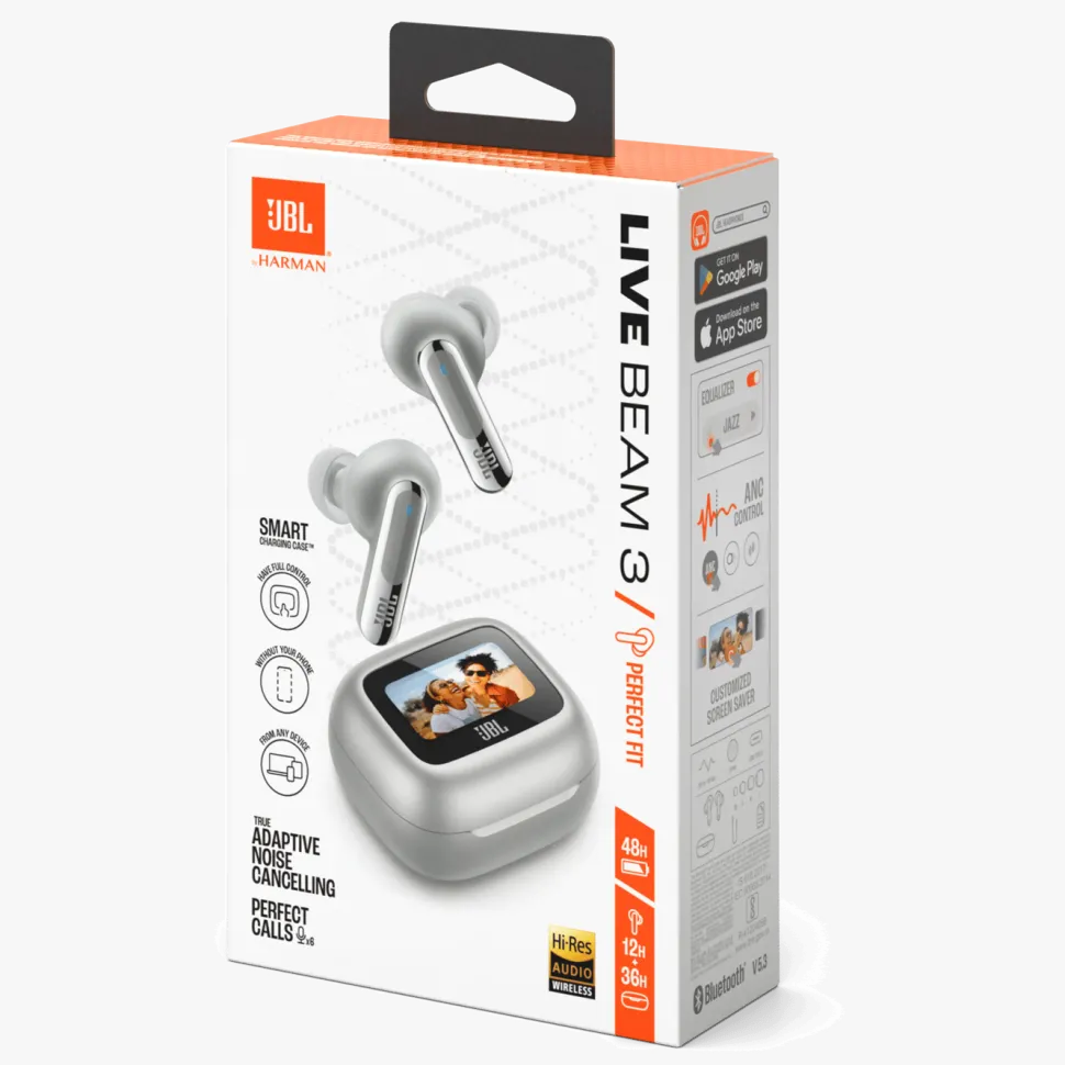 JBL Live Beam 3 Trådlösa hörlurar Silverfärgad