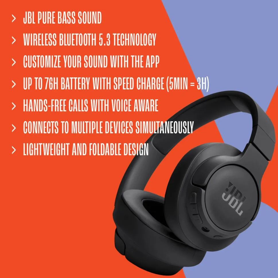 JBL Tune 720BT Trådlösa hörlurar Svart