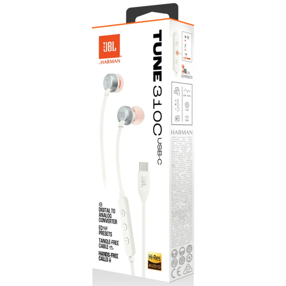 JBL Tune 310C Hörlurar med USB-C Vit