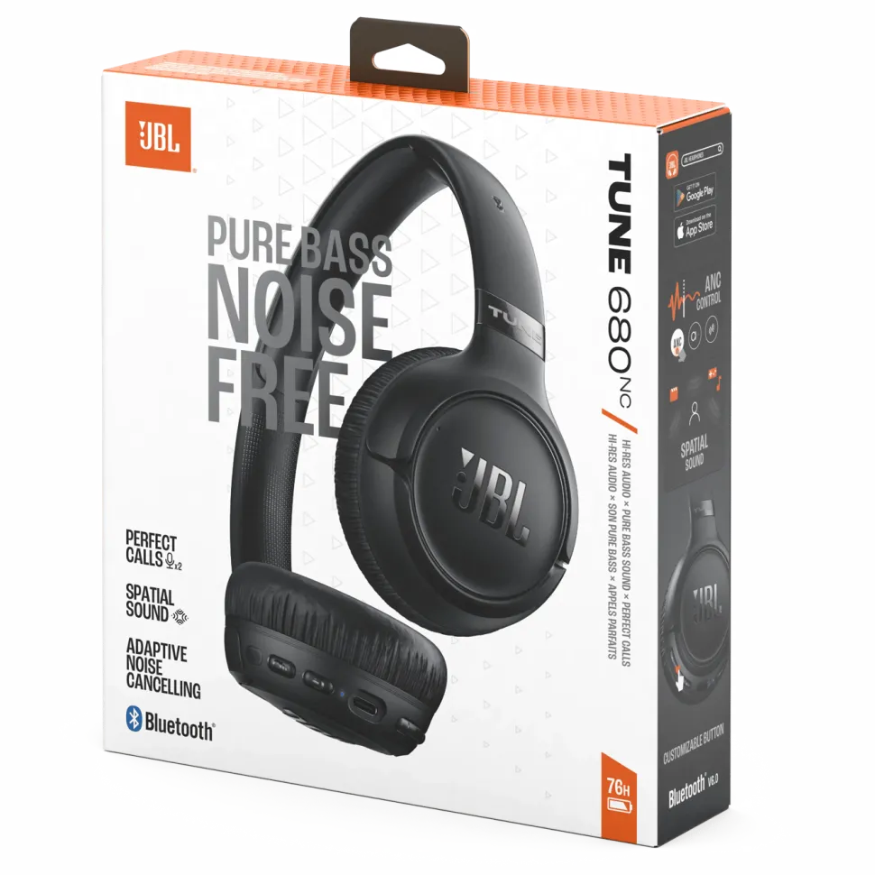 JBL Tune 680NC Trådlösa on-ear-hörlurar med aktiv brusreducering Svart