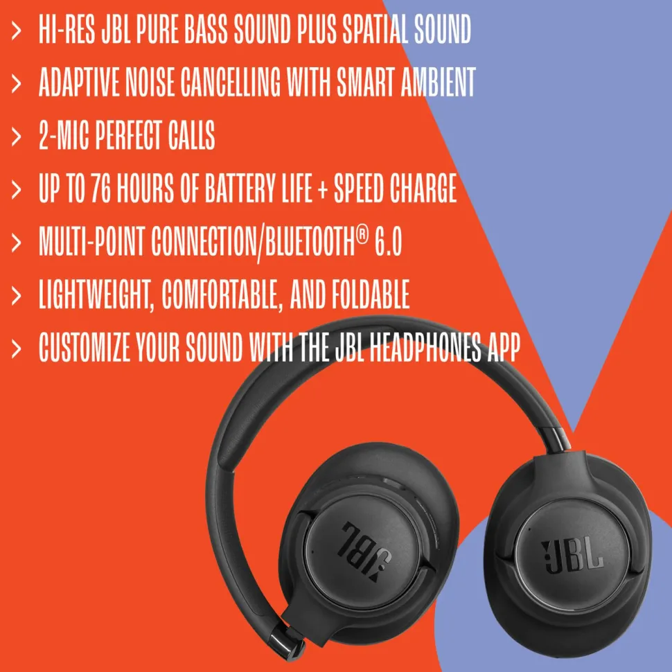 JBL Tune 780NC Trådlösa over-ear-hörlurar med aktiv brusreducering Vit