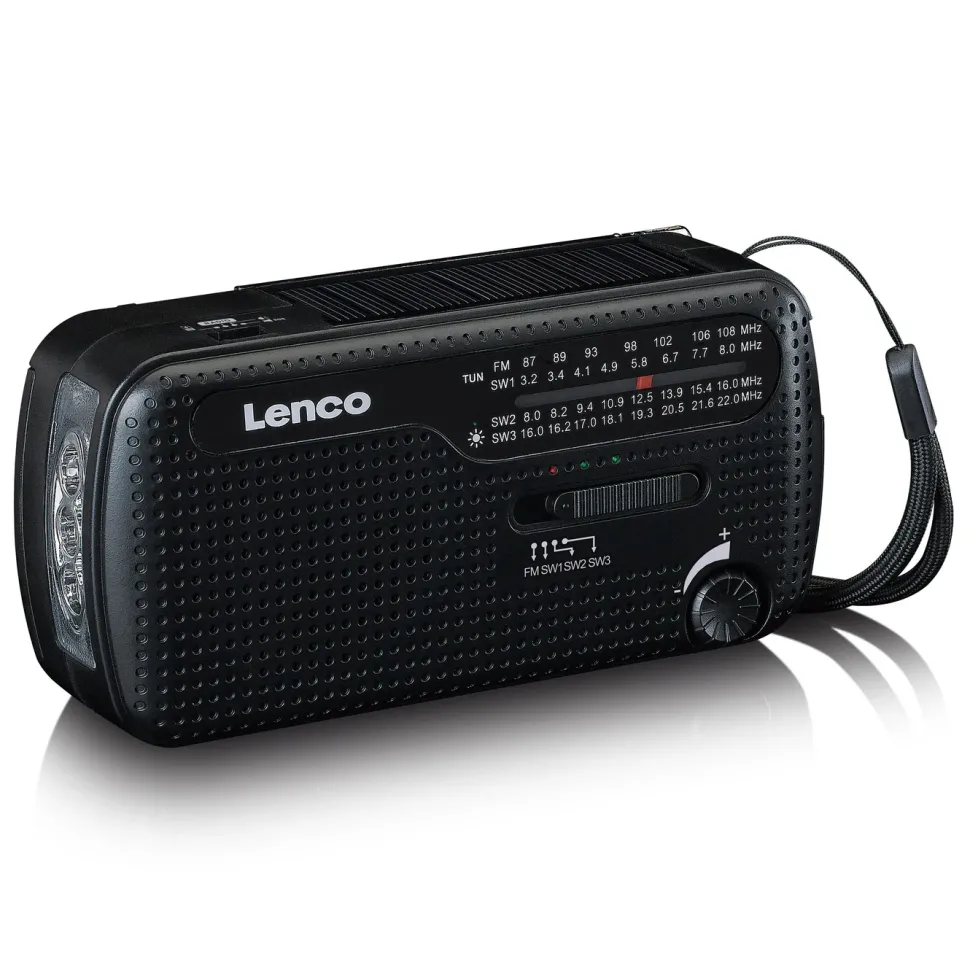 Lenco MCR-113BK FM-radio med dynamo- och solcellsladdning