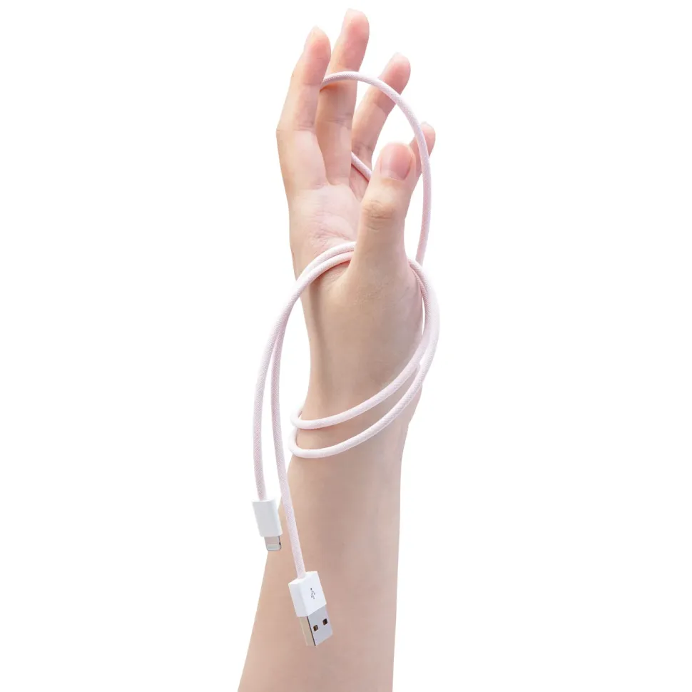 Linocell Flätad USB-A- till Lightning-kabel Rosa 2 m