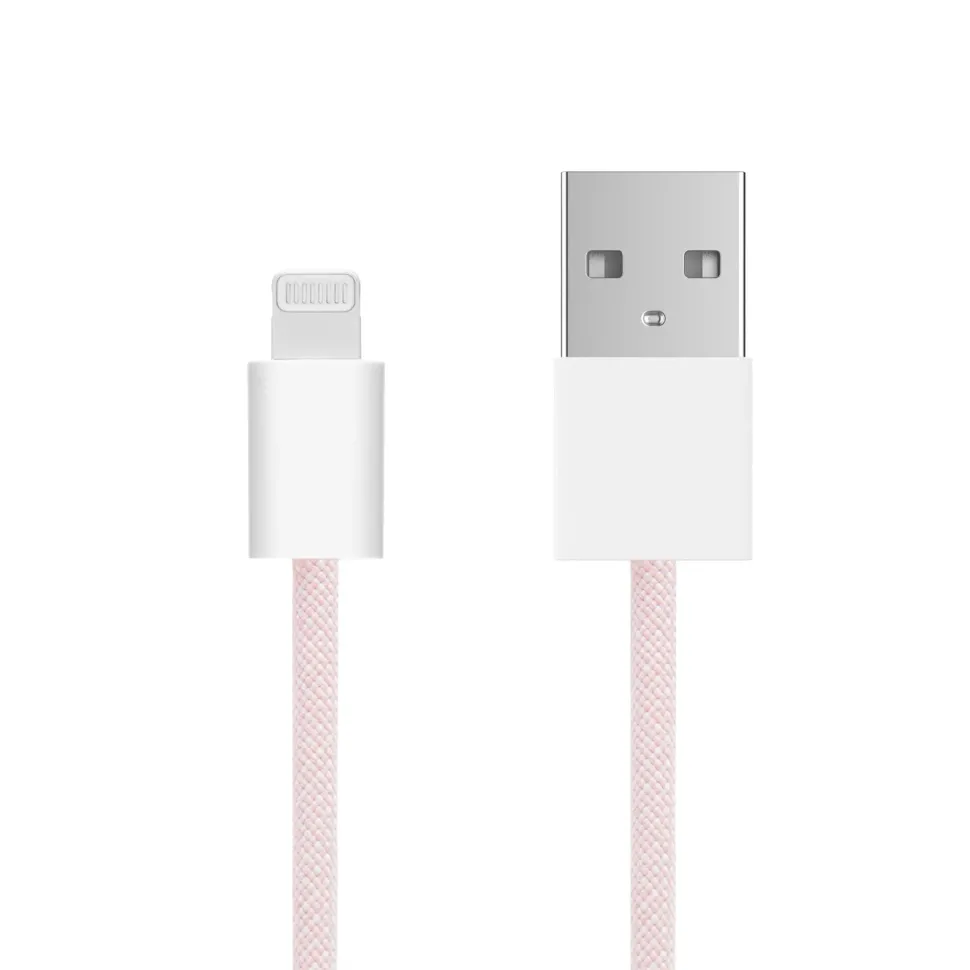 Linocell Flätad USB-A- till Lightning-kabel Rosa 0,5 m