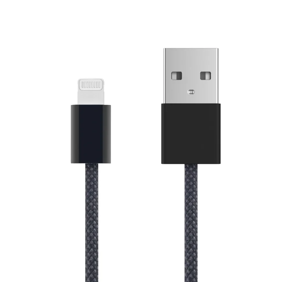 Linocell Flätad USB-A- till Lightning-kabel Svart 2 m