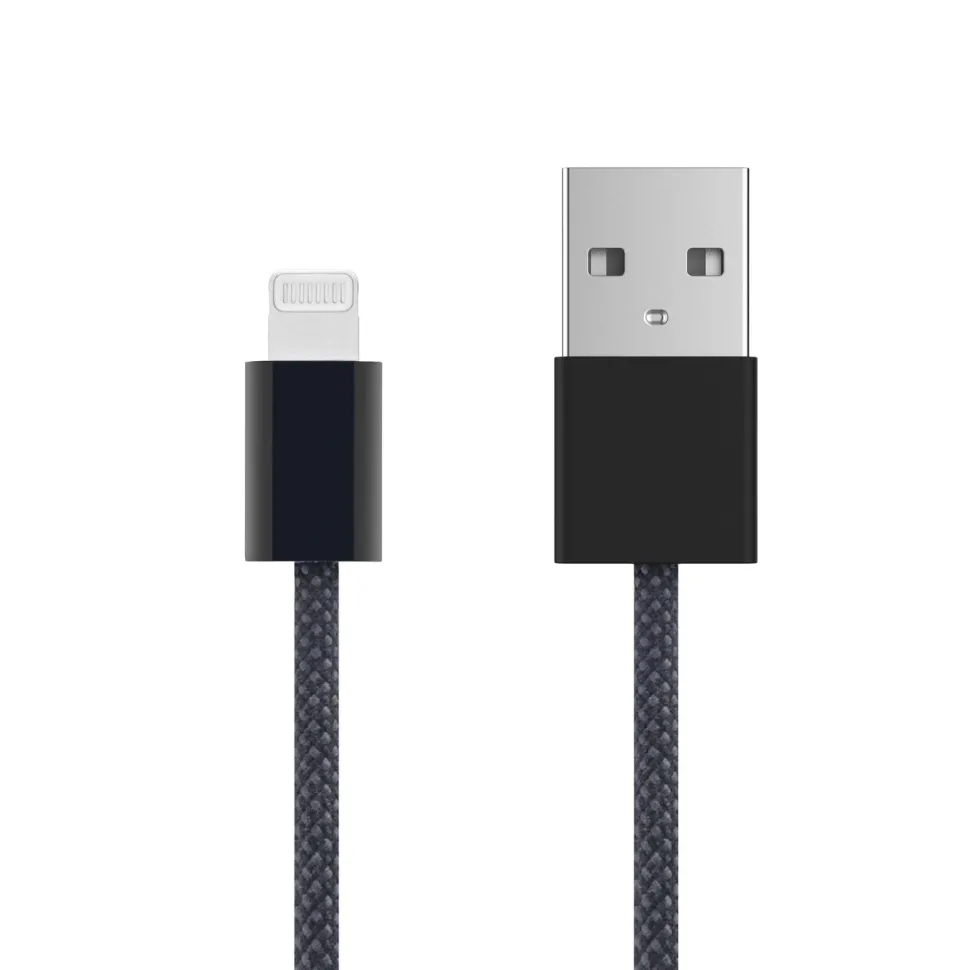 Linocell Flätad USB-A- till Lightning-kabel Svart 0,5 m