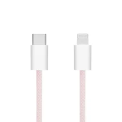 Linocell Flätad USB-C- till Lightning-kabel Rosa 0,5 m