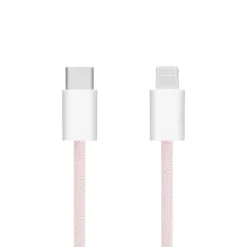 Linocell Flätad USB-C- till Lightning-kabel Rosa 2 m