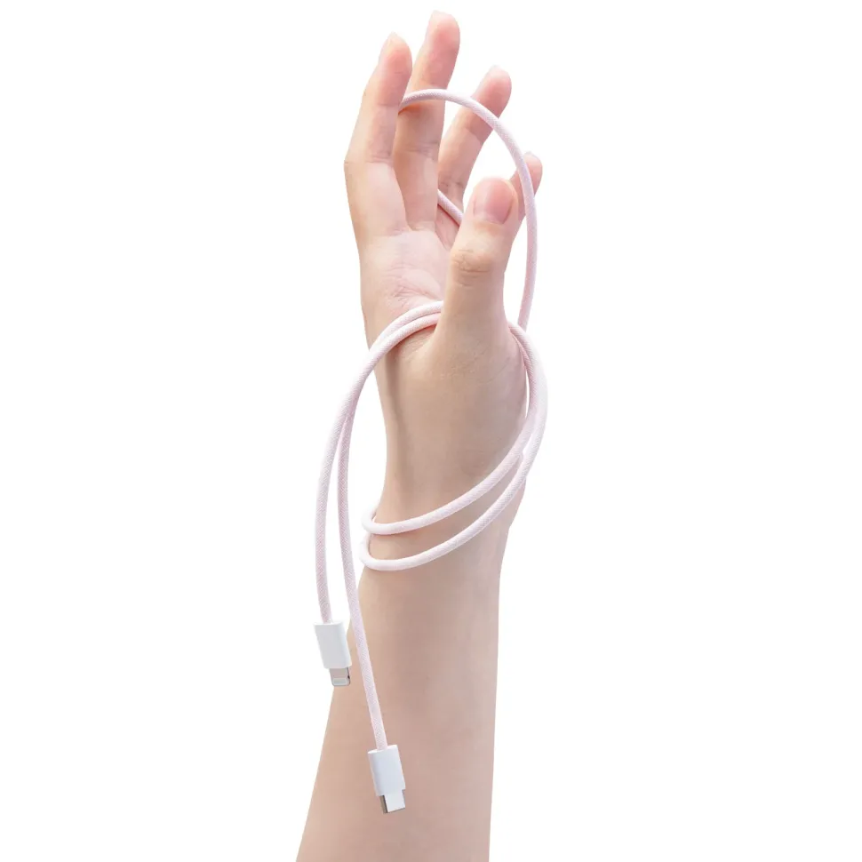Linocell Flätad USB-C- till Lightning-kabel Rosa 2 m