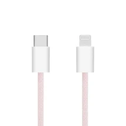 Linocell Flätad USB-C- till Lightning-kabel Rosa 1 m