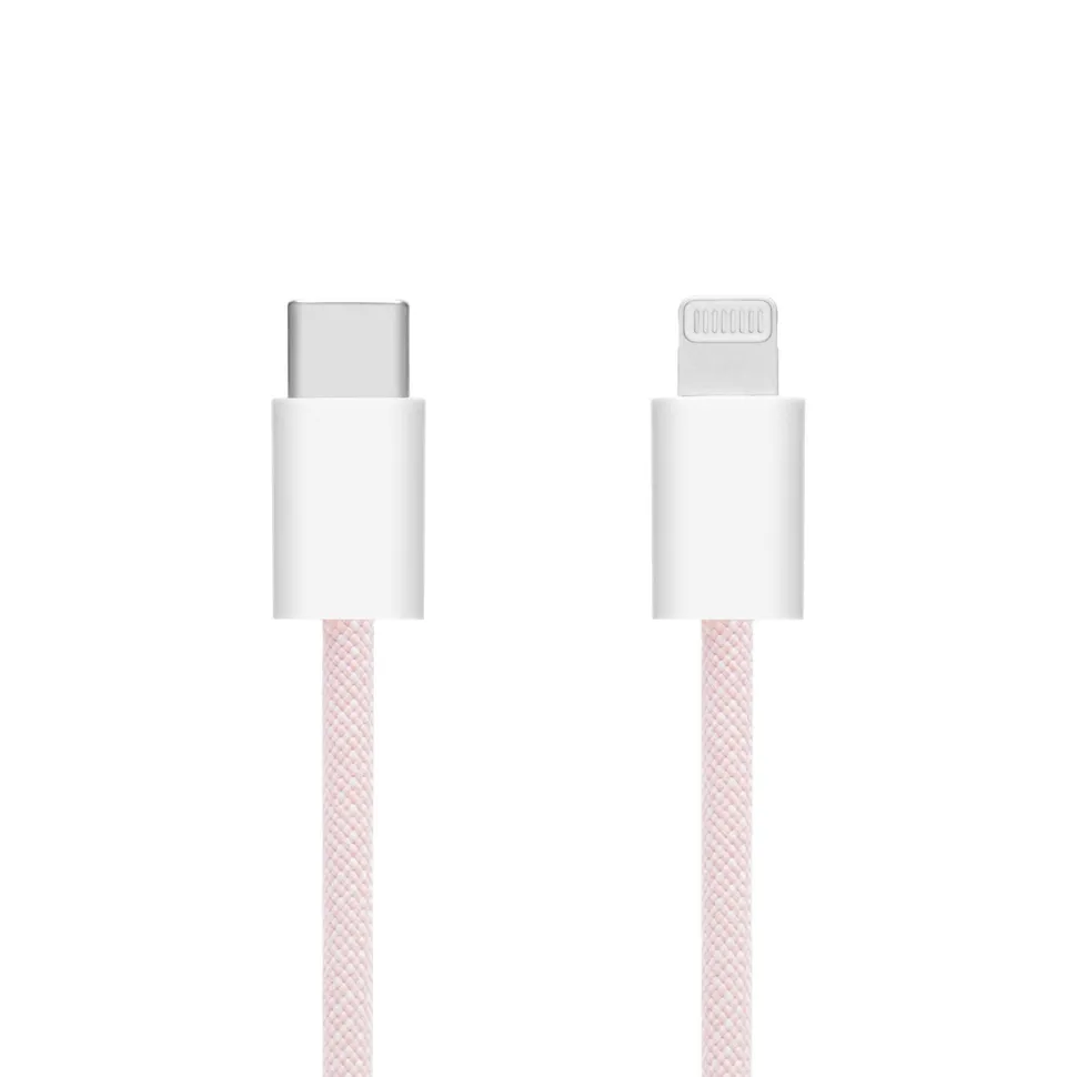 Linocell Flätad USB-C- till Lightning-kabel Rosa 1 m