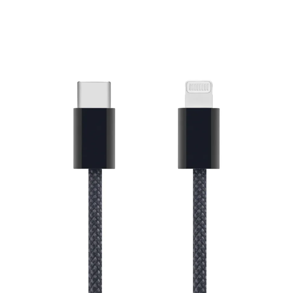 Linocell Flätad USB-C- till Lightning-kabel Svart 0,5 m