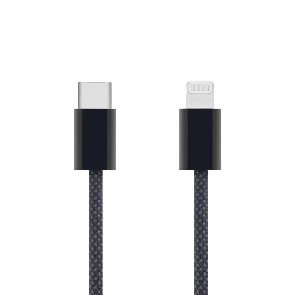 Linocell Flätad USB-C- till Lightning-kabel Svart 0,5 m