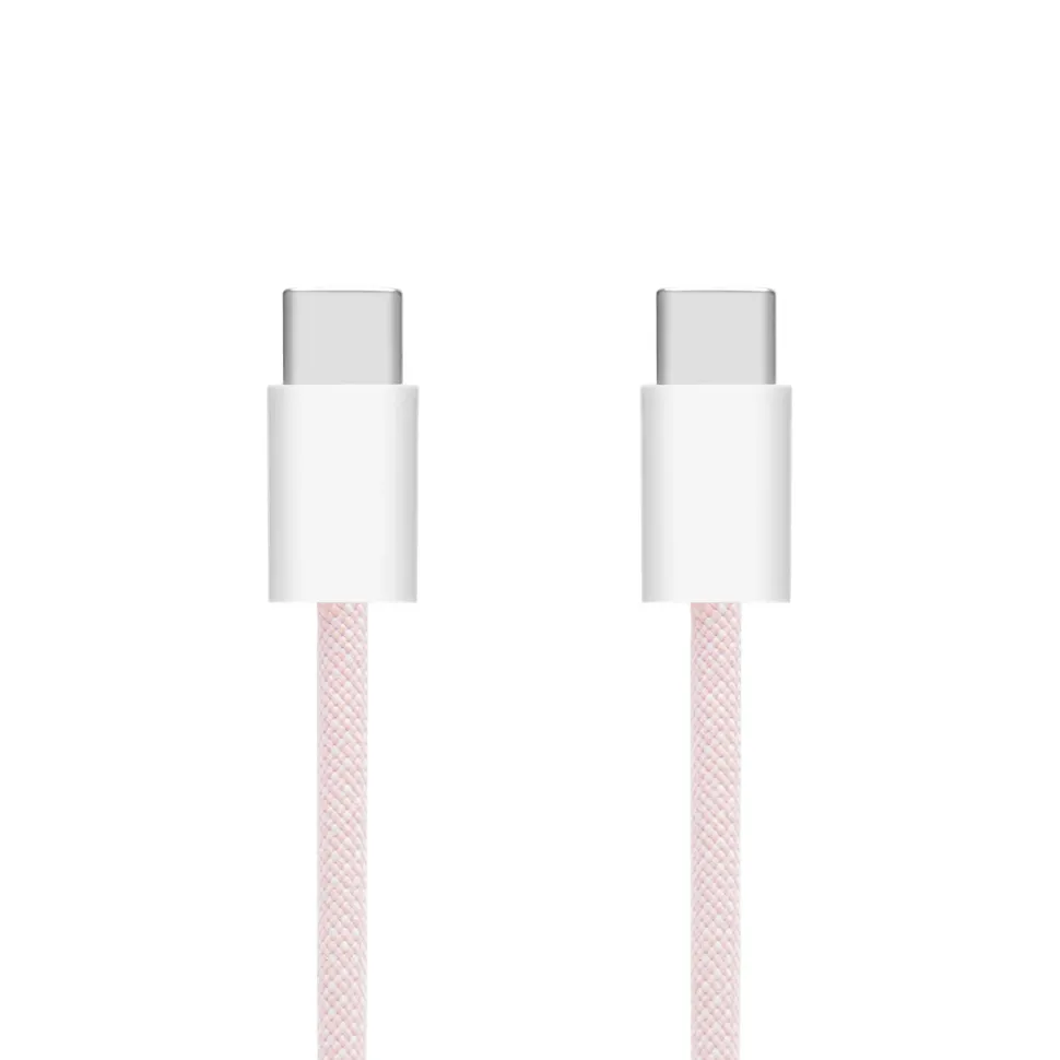 Linocell Flätad USB-C- till USB-C-kabel 60W Rosa 2 m