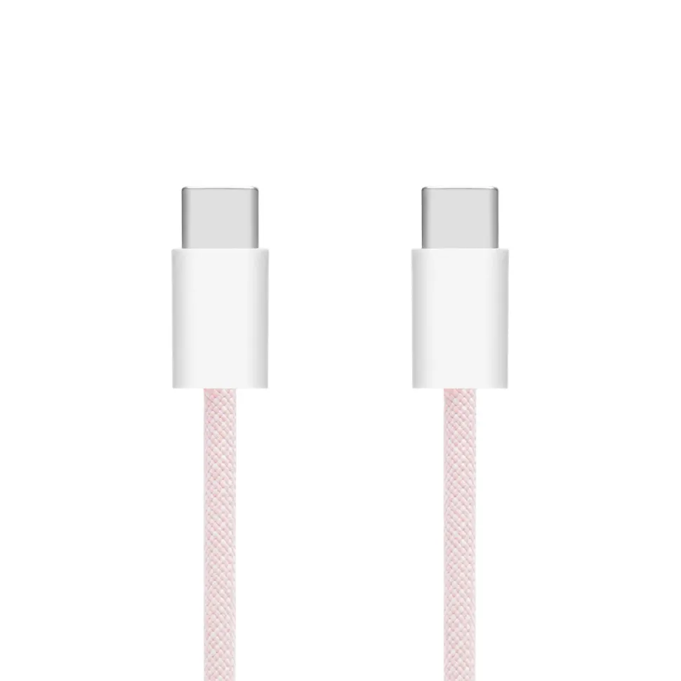 Linocell Flätad USB-C- till USB-C-kabel 60W Rosa 0,5