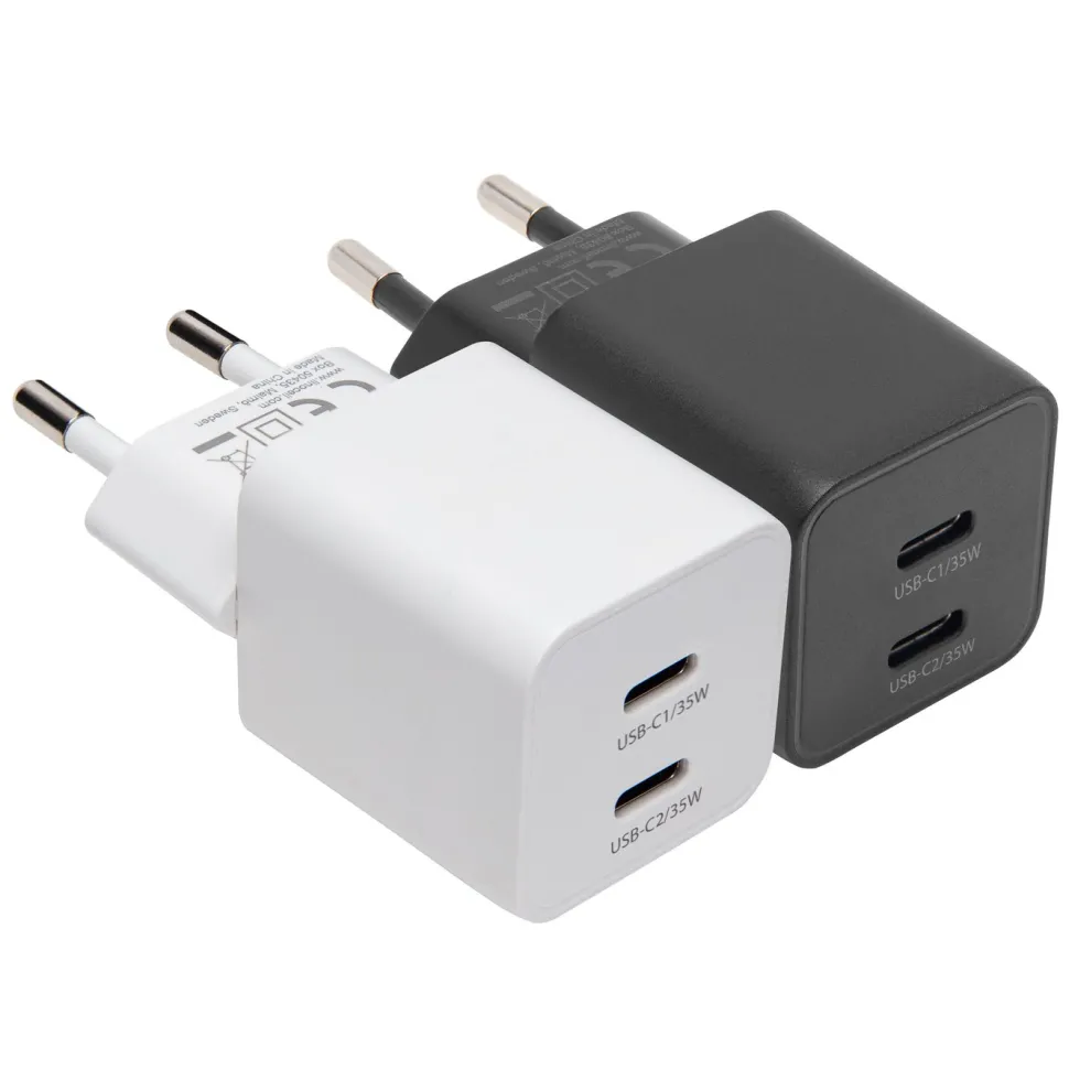 Linocell GaN snabbladdare 35 W PD med 2 USB-C-portar Vit
