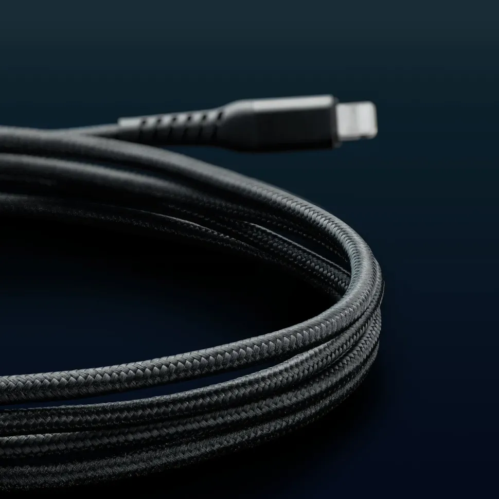 Linocell Premium Kevlar USB-A till Lightning-kabel 1 m Svart