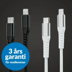 Linocell Premium Kevlar USB-C- till Lightning-kabel Vit 1 m