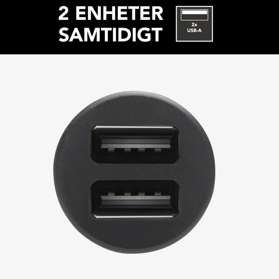 Linocell USB-billaddare med dubbla USB-portar 4,8 A Svart