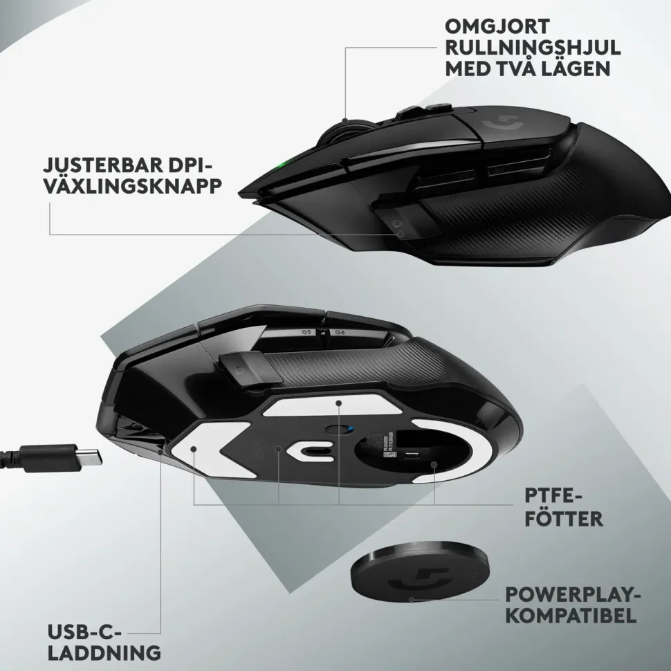 Logitech G 502 X Lightspeed Trådlös gamingmus Svart