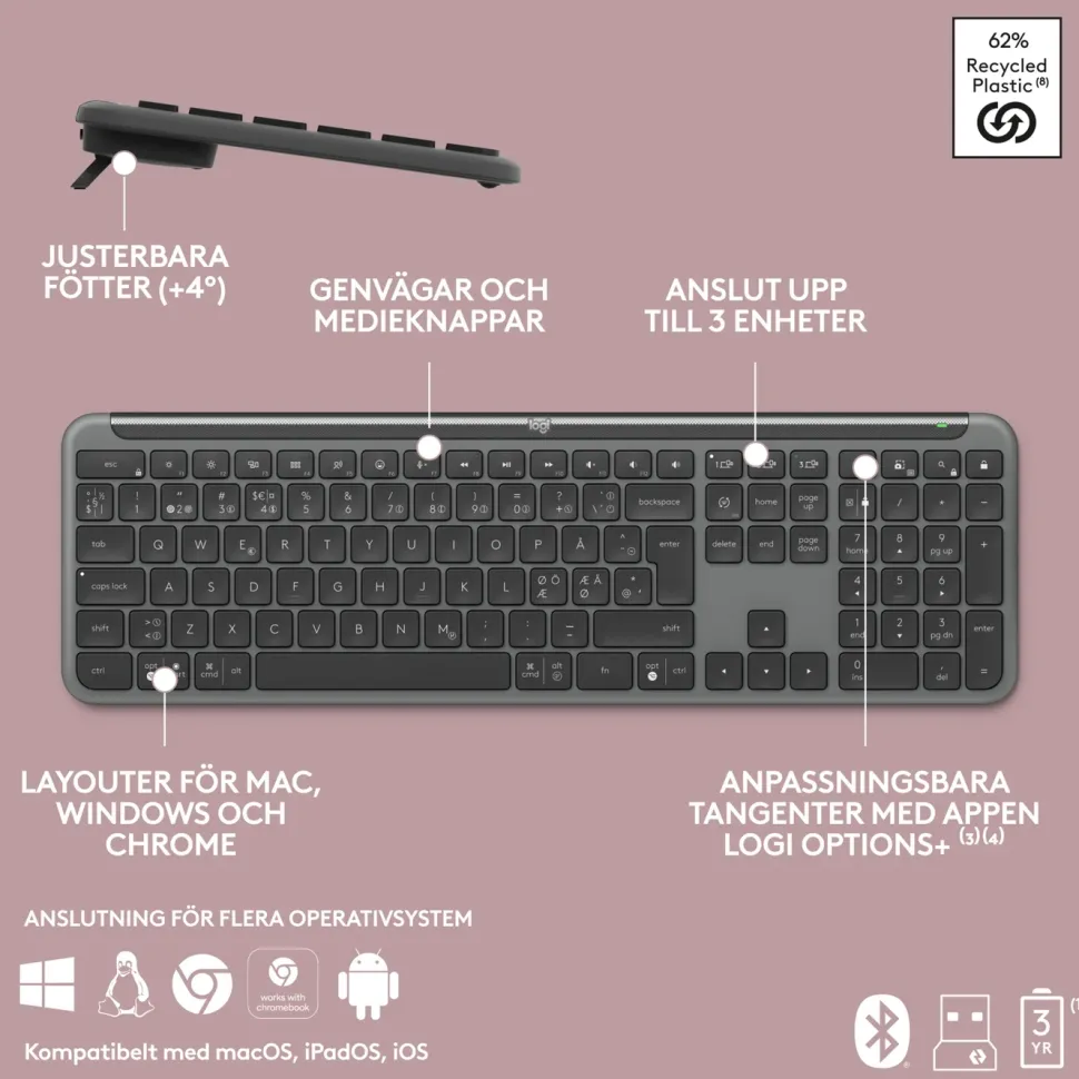 Logitech MK950 Signature Slim Trådlöst tangentbord och mus