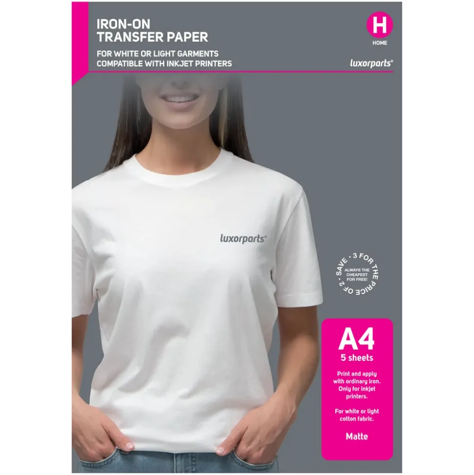 Luxorparts Textiltransfer för ljusa plagg A4 5-pack