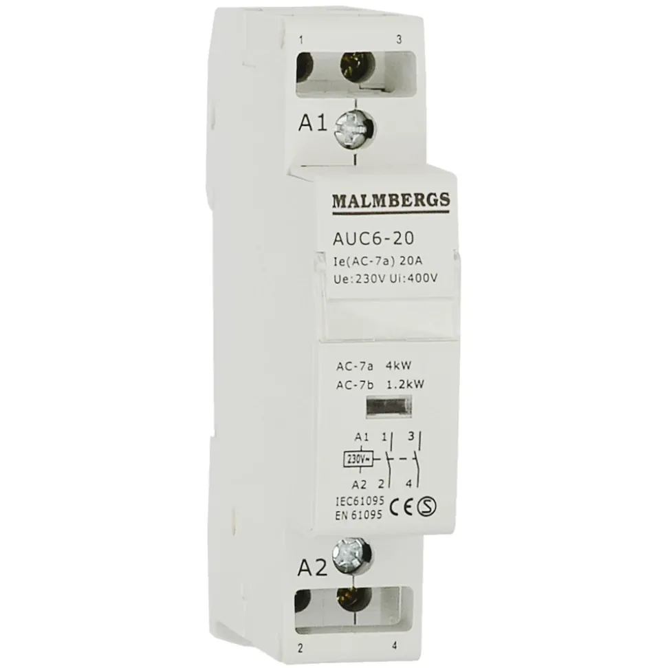 Malmbergs Installationskontaktor för DIN-skena 2-pol, 20A