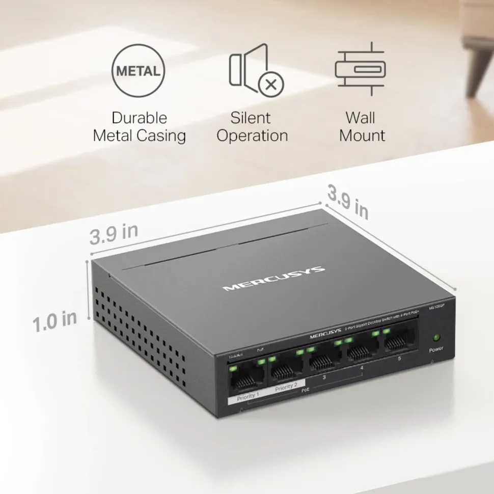Mercusys MS105GP 5-portars gigabitswitch med POE+