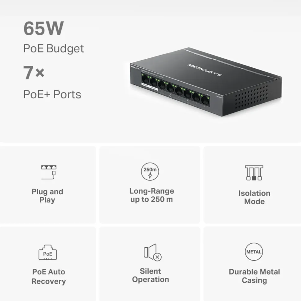 Mercusys MS108GP 8-portars gigabitswitch med POE+
