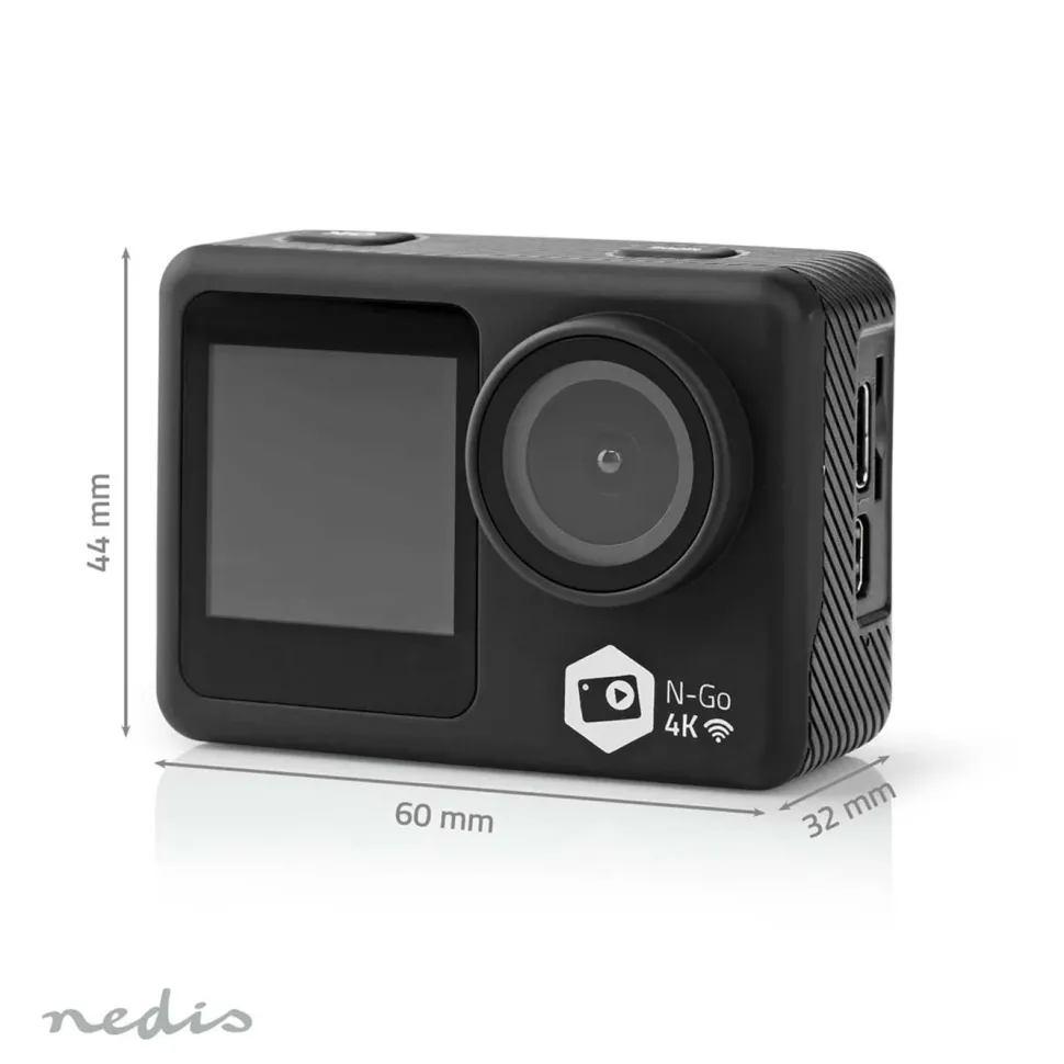 Nedis 4K-actionkamera med två skärmar