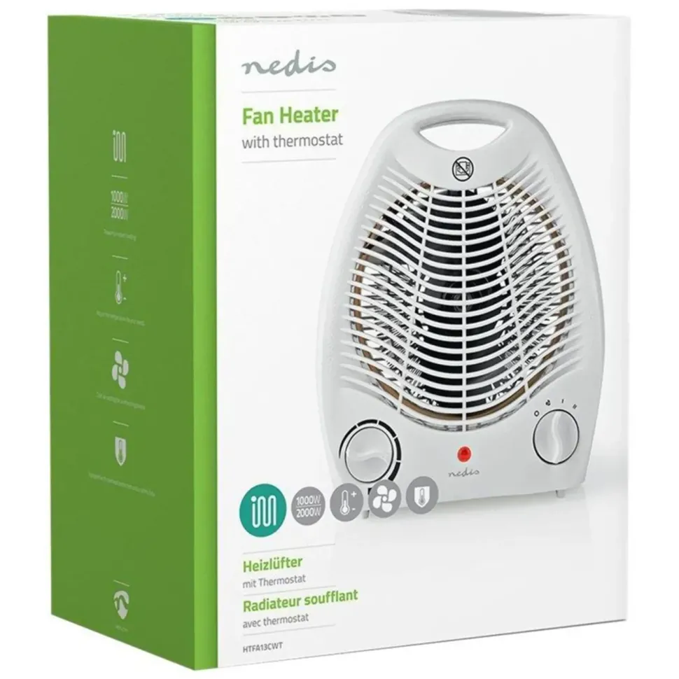 Nedis Värmefläkt 1000/2000 W med vältskydd Vit