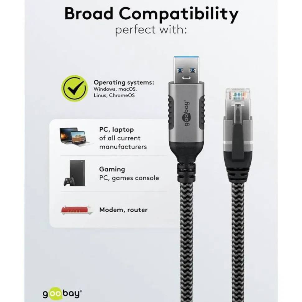 Nätverkskabel med USB-anslutning USB-A 2 m