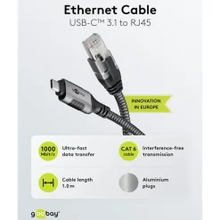 Nätverkskabel med USB-anslutning USB-C 1 m
