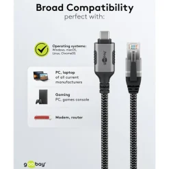 Nätverkskabel med USB-anslutning USB-C 1 m