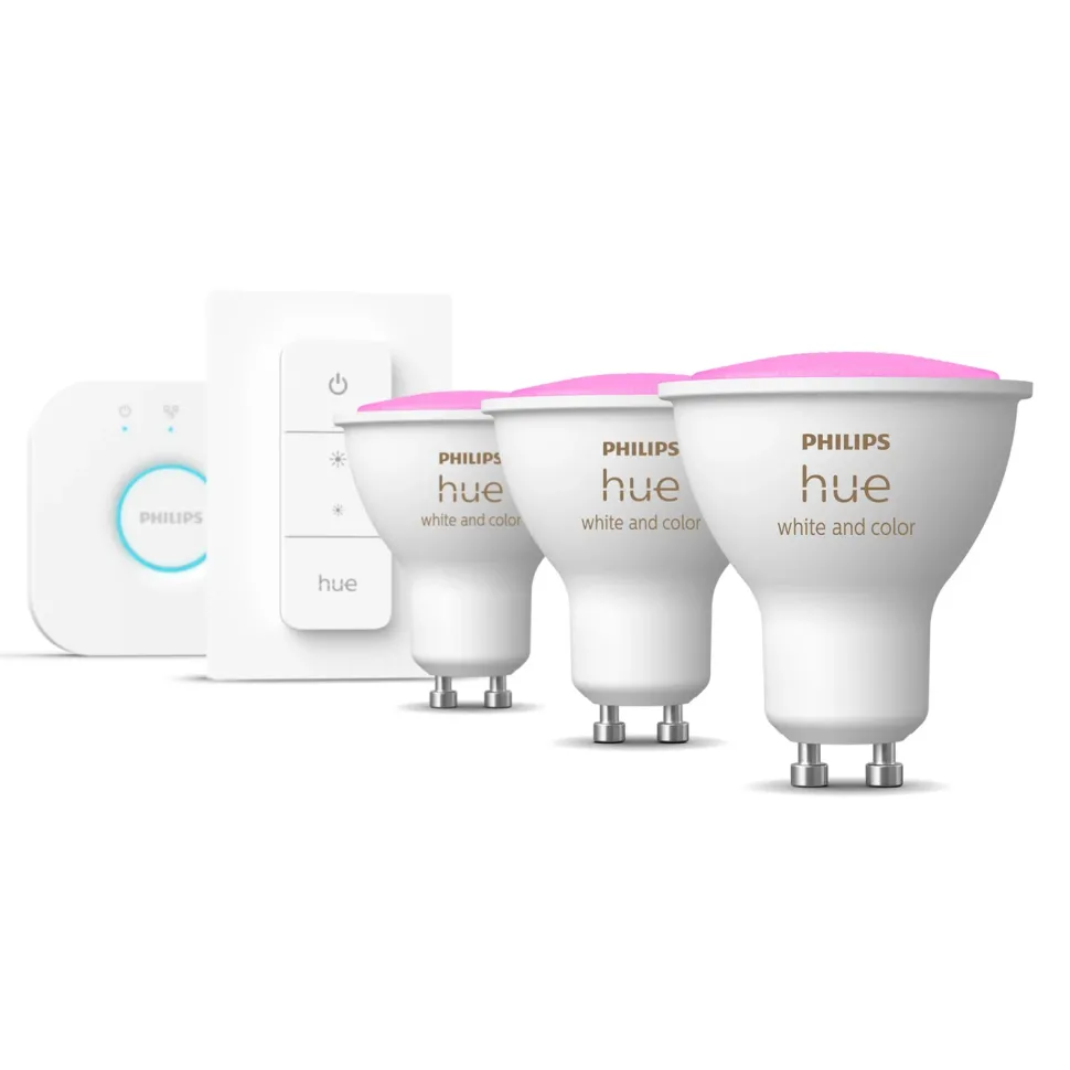 Philips Hue Startpaket: 3x White & Color GU10 + Dimmer + Bridge