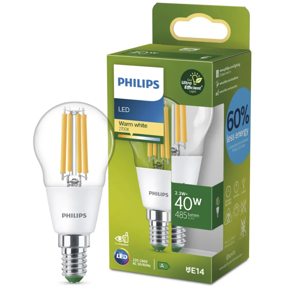 Philips Ultra Efficient E14 LED-klotlampa 485 lm