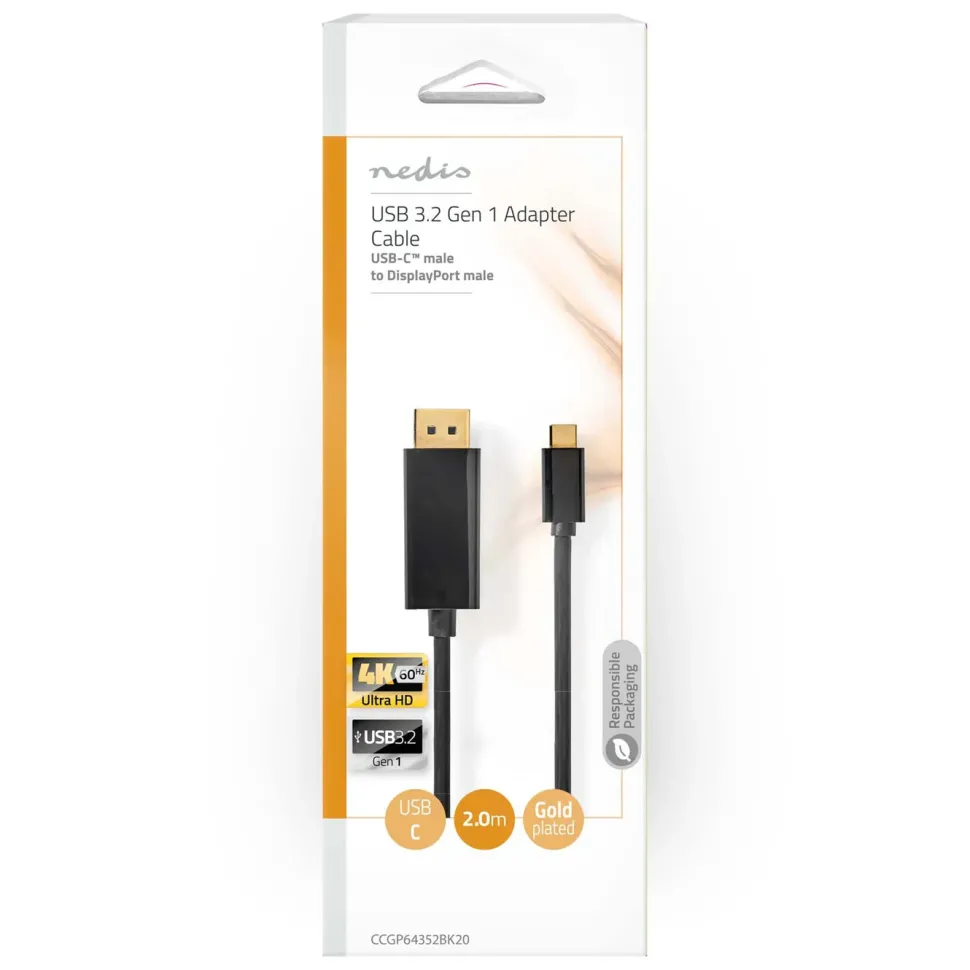 Plexgear USB-C-kabel till Displayport 2 m