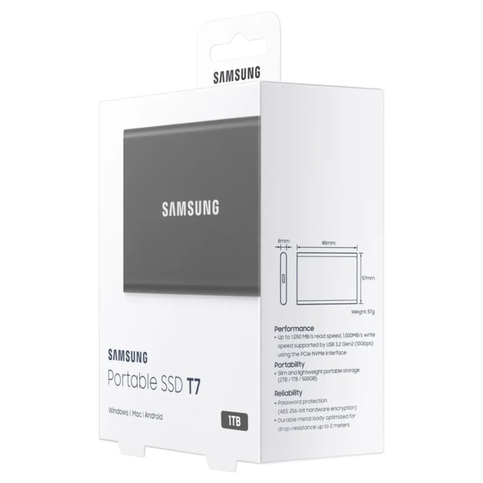 Samsung T7 Extern SSD-disk 1 TB Grå