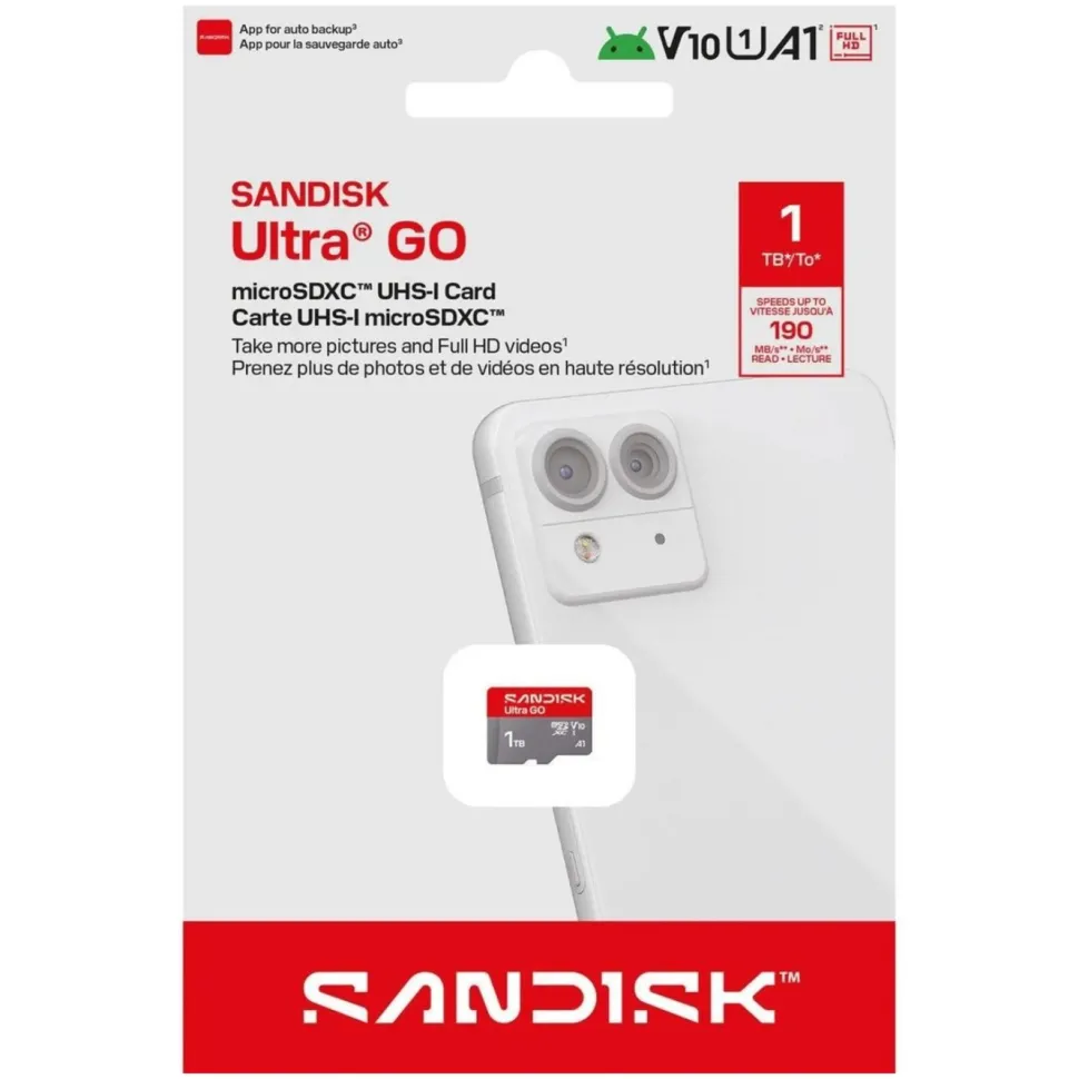Sandisk microSD Ultra Go minneskort 1 TB – 190 MB/s