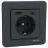 Schneider Electric Exxact Jordat vägguttag med USB-portar Svart